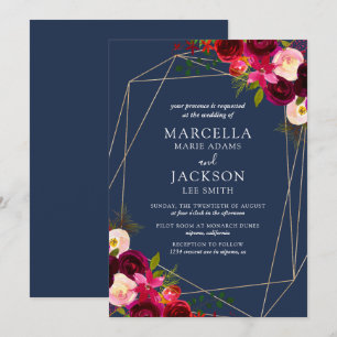 Invitación Boda Floral de Borgoña y Marina