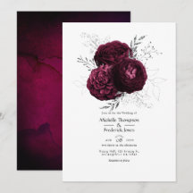 Boda floral de Borgoña y plata