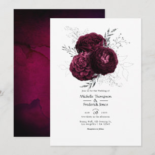 Invitación Boda floral de Borgoña y plata