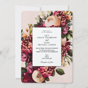 Invitación Boda floral de Borgoña y Rubor