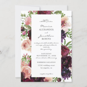 Invitación Boda floral de Borgoña y Rubor