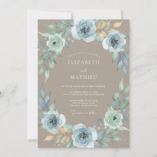 Invitación Boda Floral de Bosque Azul Celeste
