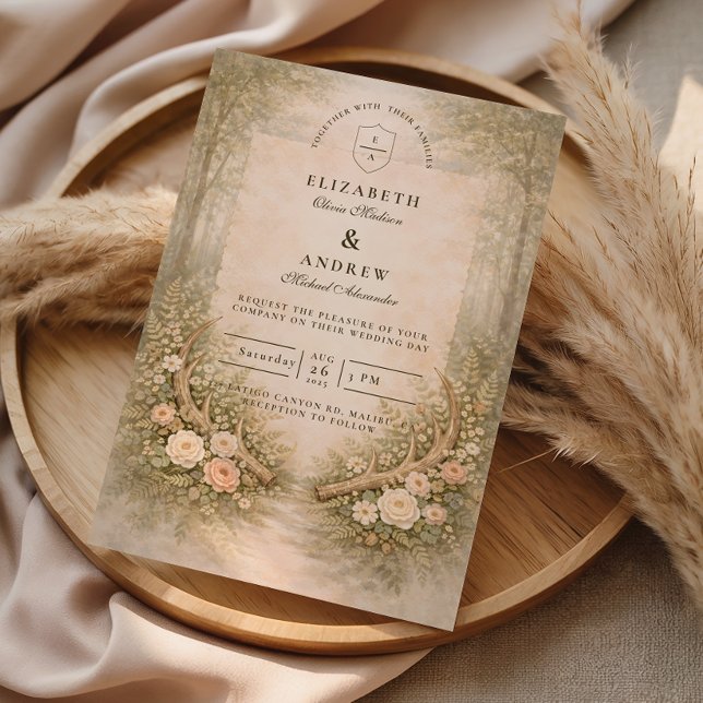 Invitación Boda Floral de Bosque con Cuerno de Ciervo (Subido por el creador)