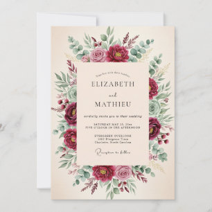 Invitación Boda Floral de Bosque de Borgoña
