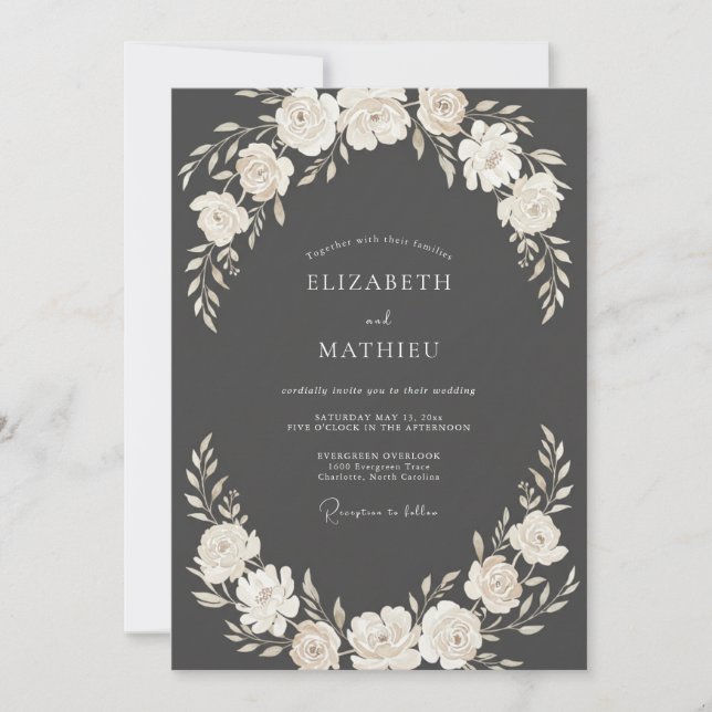 Invitación Boda floral de bosque en crema blanco (Anverso)