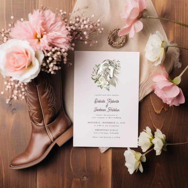 Invitación Boda floral de caballos de campo rústico moderno (Subido por el creador)