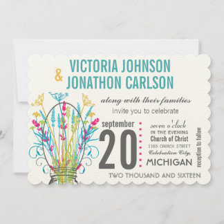 Invitación Boda floral de cal amarilla Mason Jar Coral modern