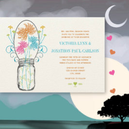 Invitación Boda floral de cal amarilla Mason Jar Coral modern