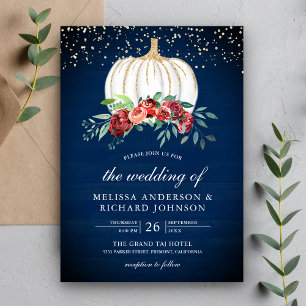 Invitación Boda Floral de calabaza blanca azul de la marina