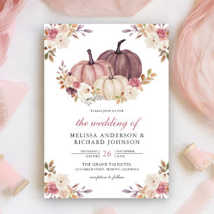 Invitación Boda Floral de Calabaza Rosa Polvorienta e Marfil