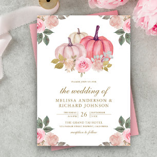 Invitación Boda Floral de Calabaza Rosa Rústico y Dorado