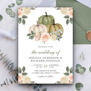 Invitación Boda Floral de Calabaza Verde Salvia y Melocotón P