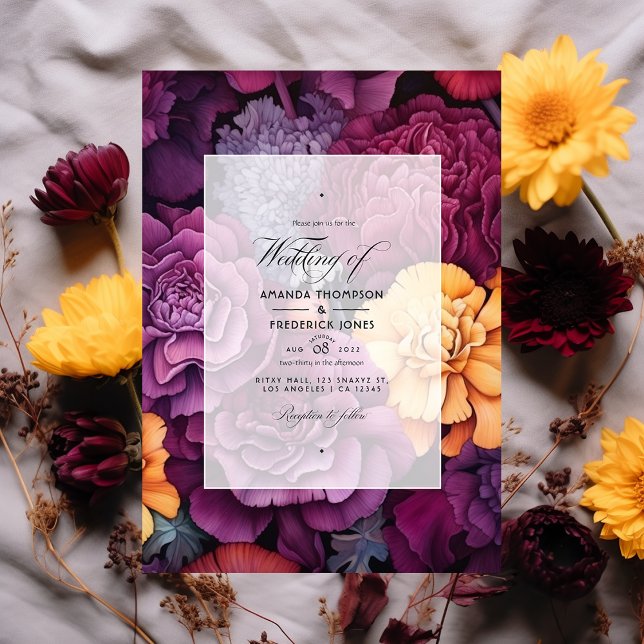 Invitación Boda floral de caléndula con ciruela profunda (Subido por el creador)