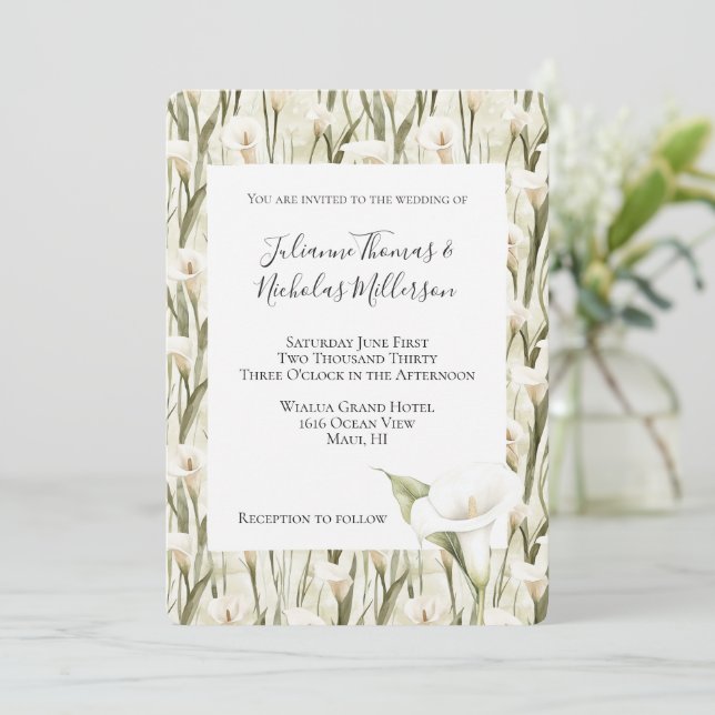Invitación Boda Floral de Calla verde blanca Lily (Anverso de pie)