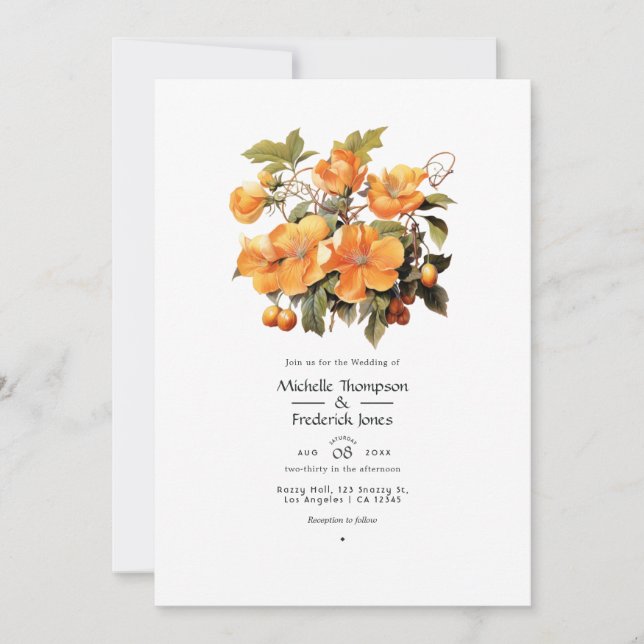 Invitación Boda Floral de Caqui (Anverso)