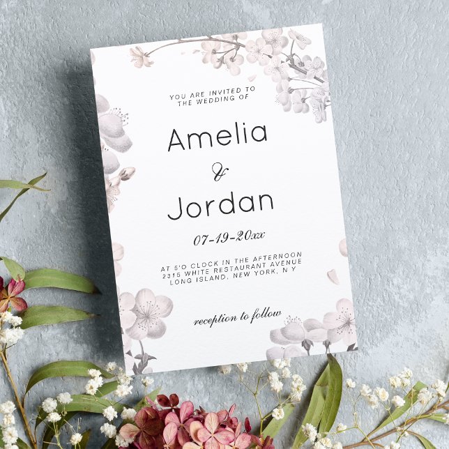 Invitación Boda floral de cerezo rosa simple (Simple white pink cherry blossom floral wedding )