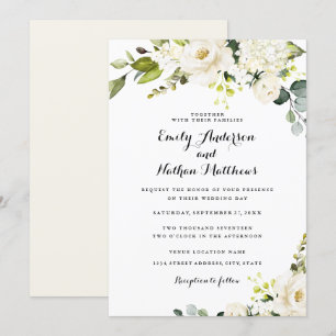Invitación Boda Floral de Champagne Blanco Rústico