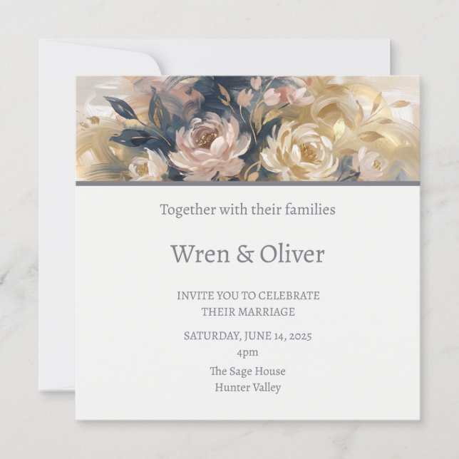 Invitación Boda floral de champán (Anverso)