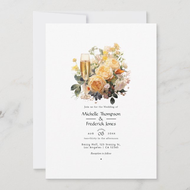 Invitación Boda floral de champán (Anverso)