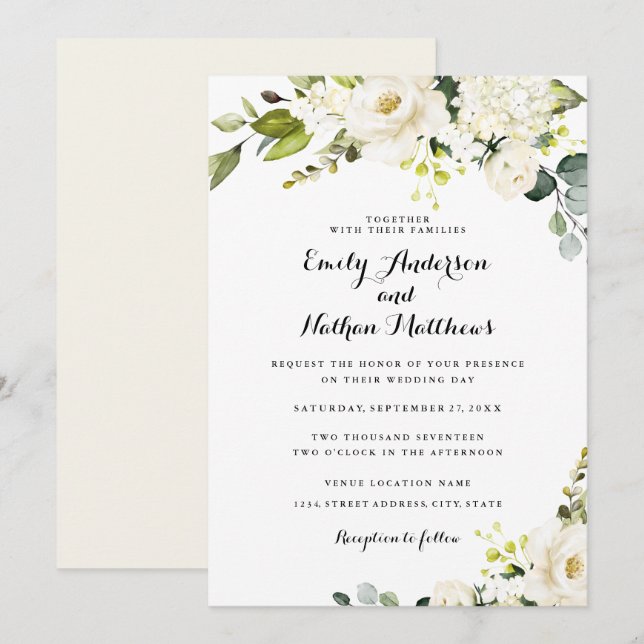 Invitación Boda floral de champán blanco ruso (Anverso / Reverso)