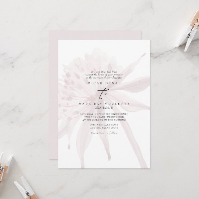 Invitación Boda floral de champán rosado silenciado (Anverso/Reverso In Situ)