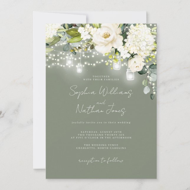 Invitación Boda Floral de Champán Sage Rústica  (Anverso)