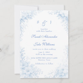 Invitación Boda floral de Chinoiserie azul