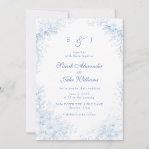 Invitación Boda floral de Chinoiserie azul