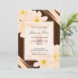 Invitación Boda Floral de Chocolate Terroso Marrón y Melocotó