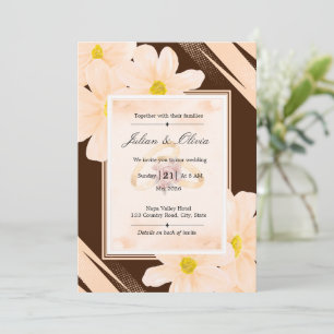 Invitación Boda Floral de Chocolate Terroso Marrón y Melocotó