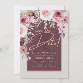 Invitación Boda floral de cimarrón rosa rubor SALVAR LA FECHA