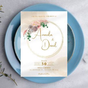 Invitación Boda floral de Círculo Dorado moderno