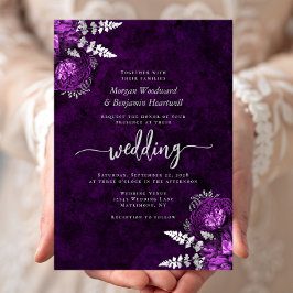 Invitación Boda floral de ciruela elegante plateada