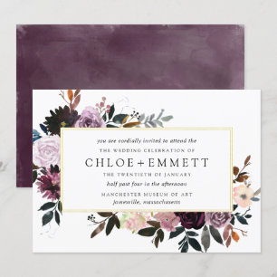 Invitación Boda Floral de ciruela morada y rosa malva
