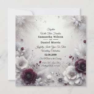Invitación Boda Floral de Ciruela y Marfil Besada por la Niev