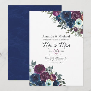 Invitación Boda floral de ciruela y marina