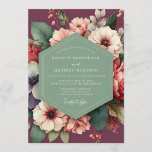 Invitación Boda floral de ciruela y salvia
