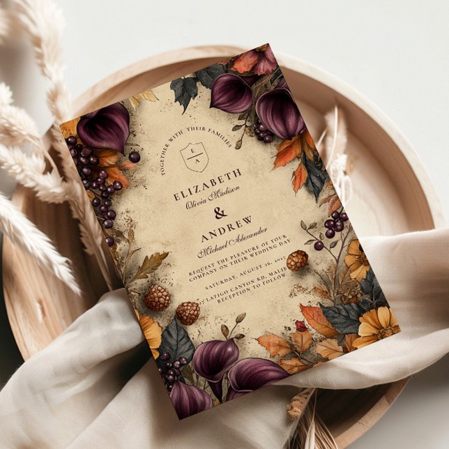 Invitación Boda floral de ciruelas oscuras de otoño (Subido por el creador)