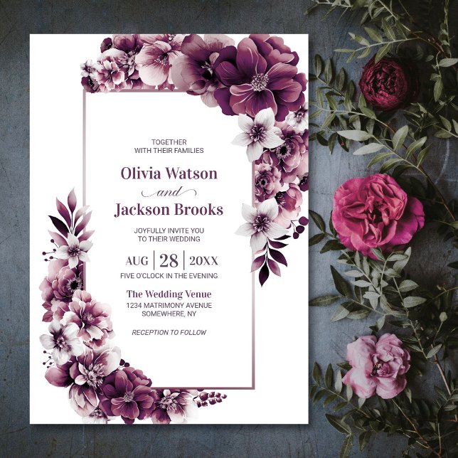 Invitación Boda floral de ciruelas rosadas rusas (Subido por el creador)
