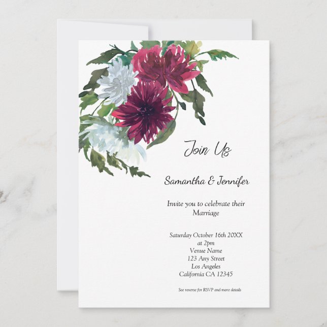 Invitación Boda floral de código QR para LGBGQ gay minimalist (Anverso)