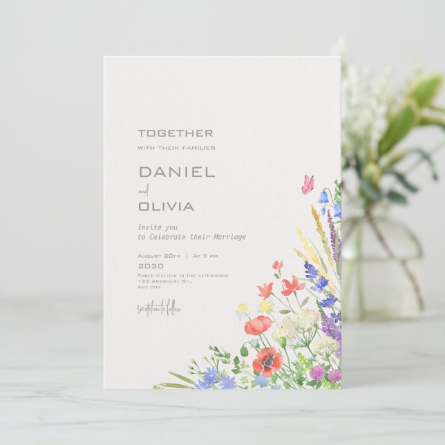 Invitación Boda floral de color acuático colorido (Anverso de pie)