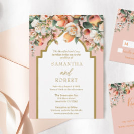 Invitación Boda floral de color acuático de color dorado