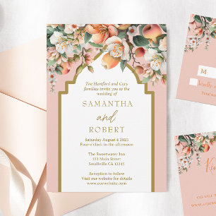 Invitación Boda floral de color acuático de color dorado