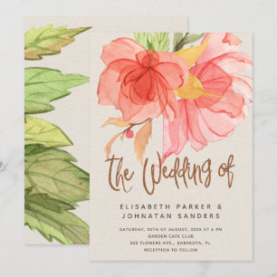 Invitación Boda floral de color acuático de color verde rosa