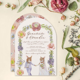 Invitación Boda floral de color acuático de conejo rosado