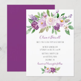 Invitación Boda floral de color acuático de lavado morado