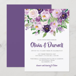 Invitación Boda floral de color acuático de lavado morado