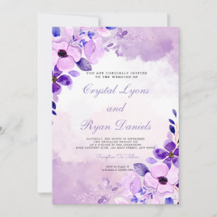Invitación Boda floral de color acuático de lavanda púrpura m