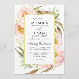 Invitación Boda floral de color acuático de los peones rosado