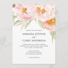 Invitación Boda floral de color acuático de los peoneses rosa